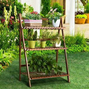 Estante de Bambú Plegable de 3 Niveles para Plantas y Libros, para Exhibir Macetas y Jardineras - Product Image 1