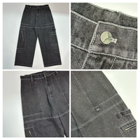 Jean cargo ample en denim de coton avec poches, coupe droite, style streetwear, fermeture éclair, cordon de serrage, décontracté pour homme