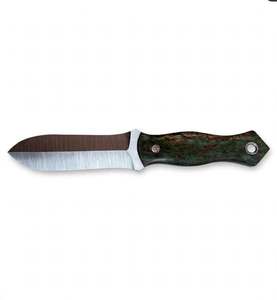 Cuchillo utilitario hecho a mano de doble tono en acero inoxidable satinado con punta de caña, mango de madera de Burl verde estabilizada, EDC - Product Image 1