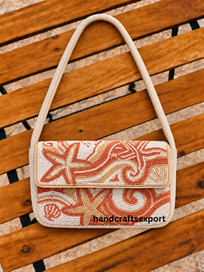 Bolso Bandolera de Hombro Hecho a Mano con Cuentas Color Crema y Naranja Óxido para Mujer, Venta al Por Mayor, Diseño Personalizado, Bordado de Cuentas de Primera Calidad - Product Image 1