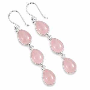 Boucles d'oreilles pendantes en laiton plaqué argent avec quartz rose, style bohème, pour femme, cadeau - Product Image 1