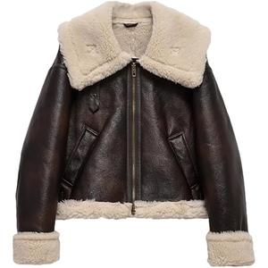 Customized Ladies Winter Motorcycle <b>Jacket</b> <b>Leather</b>-Look <b>Suede</b> Thickly Lined Faux Fur Retro Solid Short - Product Image 3