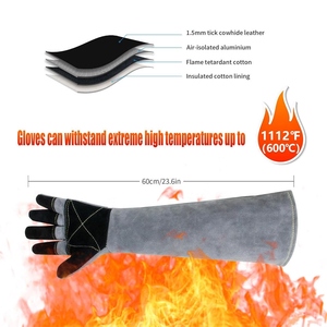 Gants de soudage longs en cuir de vachette pleine fleur, résistants à la chaleur et aux étincelles, pour la lutte contre les incendies et le barbecue, vente en gros - Product Image 1