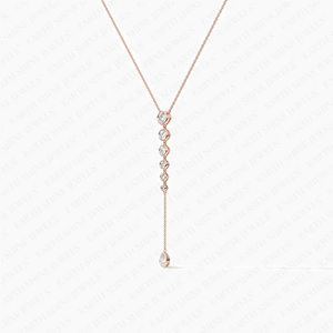 Collar Lariat con Diamantes Cultivados en Laboratorio, Oro Sólido de 14K/18K, Engaste de Bisel, Collar en Y con Piedras Graduadas Redondas y en Forma de Pera, Joyería Nupcial - Product Image 4