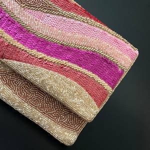 Handmade Rectangular Purse With Pink And Gold <b>Sequin</b> Stripe Pattern For Party Use - Product Image 2
