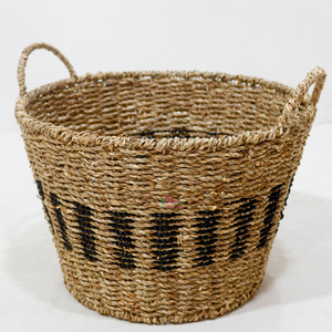 Handwoven Modern Eco-Friendly Seagrass Storage Basket Round <b>Wicker</b> Organizer Multifunction Natural <b>Hamper</b> for Home Office - Product Image 4