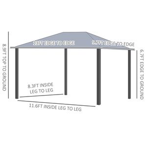 10 'X 13' con struttura in alluminio Gazebo con struttura a baldacchino esterno tetto rete tende giardino prato giardino ponte grigio pergolato padiglione - Product Image 2
