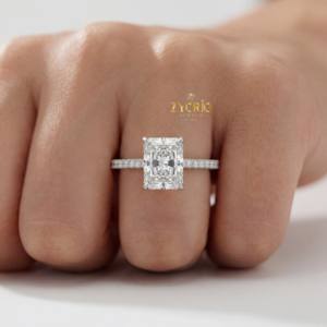 Anillo de compromiso de lujo con corte radiante, engaste catedral, diamante cultivado en laboratorio, oro macizo, anillo de boda, moderno, inspirado en la naturaleza, para fiesta - Product Image 4