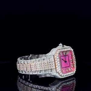 Montre de luxe en moissanite DEF de laboratoire, style hip-hop, avec diamants incolores, boîtier en alliage de 40 mm, mouvement à quartz - Product Image 5