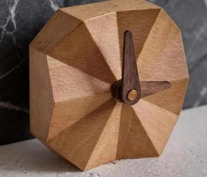 Handcrafted Geometric Wooden Wall Clock Unique Walnut Design Quartz Needle Display Modern Minimalist Home Decor <b>Battery</b> <b>Operated</b> - Product Image 3