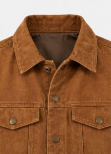 Chaqueta de Gamuza Marrón Caramelo para Hombre con Bolsillos Dobles con Cremallera en el Pecho, Chaqueta Estilo Biker Casual con Cremallera Completa, Fabricante OEM Personalizado - Product Image 6