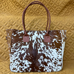 Bolso Tote de Cuero Vacuno para Mujer, Bolso de Mano de Moda, Patrón Marrón y Blanco, Bolso de Hombro de Cuero Genuino, Gran Capacidad, Uso Diario - Product Image 5