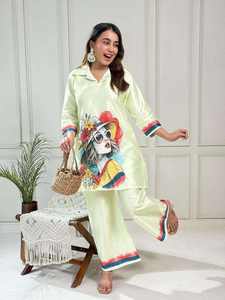 Conjunto Kurti y Palazzo para Mujer con Estampado Étnico, de Secado Rápido, Ideal para Oficina, Bodas y Eventos Especiales - Mejor Precio - Product Image 2