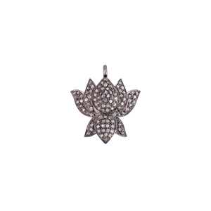 Pendentif Luxvory en argent sterling 925 naturel avec diamants pavés de couleur I, taille brillant, design LOTUS - Product Image 1