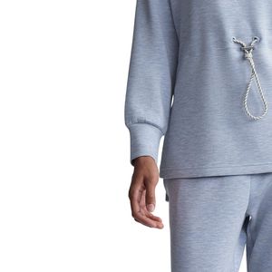 Sudadera de invierno para mujer, talla grande, de forro polar, color liso, holgada, con cintura ajustada, con pedrería, lavada, azul claro - Product Image 2