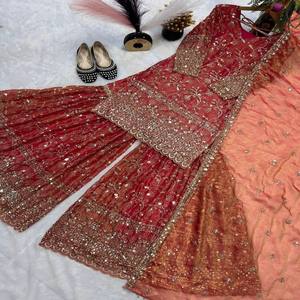 Conjunto de Kurta Sharara de Seda para Mujer VASTRA COTTAGE con Dupatta, Bordado de Lentejuelas, Traje Étnico para Fiesta - Product Image 2