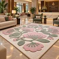 Hand Tufted Modern Floral Area Rug Soft Carpet Floor Mat Pink Green Beige Decorative Indoor Home Office Lounge