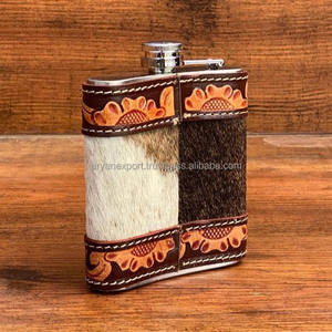 Frasco de cadera de 7oz de cuero de vaca mecanizado a mano de alta calidad, whisky, vino, botella de Alcohol de acero inoxidable, vasos de viaje para regalos - Product Image 3