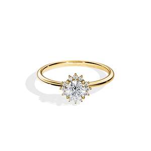 Anillo de compromiso de oro de 14k para mujer con diamante de corte brillante redondo y engaste de púas estilo floral - Product Image 1