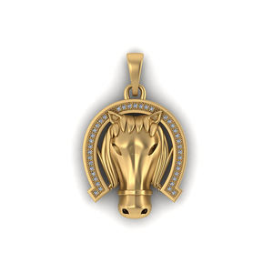 Pendentif tête de cheval en argent 925 plaqué or avec cadre en fer à cheval serti de diamants naturels VVS, charme classique unisexe unique pour un usage quotidien - Product Image 1