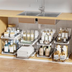 Organizzatori impilabili a 2 livelli per lavabo, contenitori multiuso per dispensa da cucina e armadietto estraibile per medicinali - Product Image 4