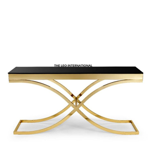 Table console de luxe en acier inoxydable doré, meuble d'entrée pour la maison, salon, entrée, table console moderne avec plateau en marbre - Product Image 1