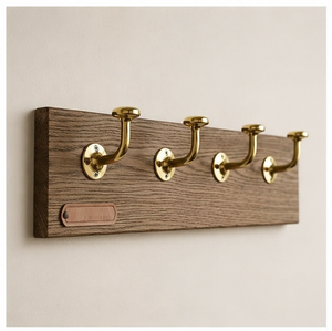 Premium Solid Wood Wall Mounted <b>Coat</b> <b>Rack</b> with 4 Heavy-Duty Solid Brass Hooks Wall Hanger for Bedroom and Bathroom Decor - Product Image 1