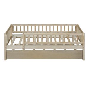 Letto a giorno in legno naturale a una piazza e mezza con letto estraibile e sponde di sicurezza per camerette dei bambini - Product Image 4