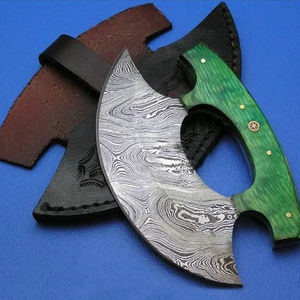 Burraq Custom Handmade Damascus Steel Full Tang Ullu <b>Knife</b> Wood Handle Pizza Slicer Leather <b>Sheath</b> Ambidextrous Dishwasher Safe - Product Image 3