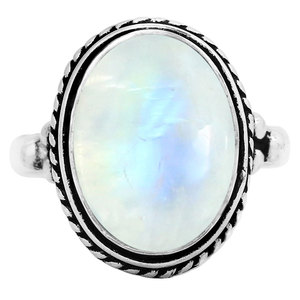 Bague solitaire ovale Gourik en argent sterling 925 avec pierre de lune arc-en-ciel, style bohème du Sud-Ouest, oxydée, pour usage quotidien - Product Image 2