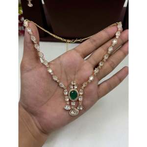 Smita Moissanite Gold Plated Bridal Necklace Set-<b>Indian</b> Ethnic Imitation Jewelry - Product Image 2