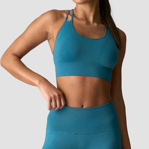 Soutien-gorge de sport côtelé pour femme, dos croisé, bretelles réglables, haute élasticité, rembourré, coupe ajustée, séchage rapide, idéal pour le yoga et l'entraînement - Product Image 3