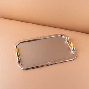 Elevate Home Decor Stunning Silver <b>Mirror</b> Serving Tray Featuring Unique Marble Design Handles & Glossy Chrome Frame finish - Product Image 2