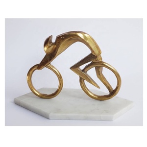 Escultura de Niño en Bicicleta, Base de Mármol, Acabado Dorado, Estilo Cruz Abstracta, Decoración para el Hogar, 20x18cm, Sala de Estar, Pasillo - Product Image 5