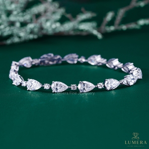 Pear and Round Cut Lab Grown Diamond Tennis <b>Bracelet</b> 14K <b>White</b> Gold Plated Luxury Fine Jewelry for Women - Product Image 1