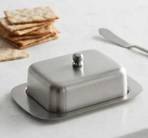 Beurrier rectangulaire en acier inoxydable avec couvercle hermétique pour la conservation de la fraîcheur, vaisselle de cuisine au design minimaliste - Product Image 2