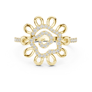 Anillo de Diamantes Redondos Cultivados en Laboratorio SUNBURST FLORAL, Chapado en Rodio, para Mujer, Juego de Anillos de Oro Amarillo de 18 Quilates, para Compromiso, Fiesta, Boda, Evento Glamuroso - Product Image 1