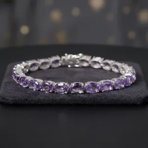 Bracelet tennis ovale en améthyste, argent sterling 925 plaqué or, classique, personnalisable, bijoux fins pour femme, 13g, sertissage griffe, 6x8mm - Product Image 5