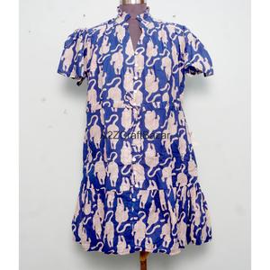 Robe Courte Femme 100% Coton Tricotée Col V Manches Courtes Taille Haute Coupe Évasée Imprimé Floral Numérique Lavable Respirante Idéale Bureau - Product Image 1