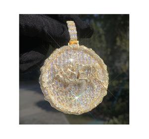 Colgantes de Joyería de Moda, Dijes Cuadrados de Zirconia, Disco Redondo Grande, Estilo Hip Hop, para Él y Ella, a Bajo Precio - Product Image 2