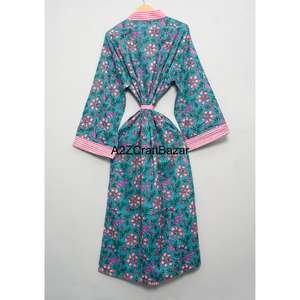 Kimono Floral Estampado 100% Algodón Puro Transpirable para Mujer, Ropa de Dormir de Verano e Invierno, Bata Casual para Playa y Noche - Product Image 5