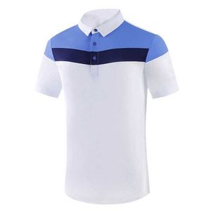Men's Color Blocked <b>Polo</b> Shirt Short Sleeve Regular Fit Breathable Knitted 100% Polyester Casual Style Blue <b>White</b> Light Blue - Product Image 2