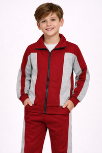 Ensemble de survêtement pour enfants de qualité supérieure, rouge et gris, en tissu molletonné doux et respirant pour un confort optimal toute la journée - Product Image 4