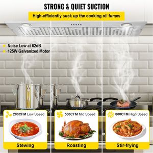 Cappa aspirante da incasso da cucina in acciaio inossidabile da 36 pollici, 800 CFM, 3 velocità, con controllo a pulsante, luci LED e filtro a deflettore - Product Image 2