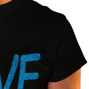 Men's <b>Black</b> Short Sleeve Crew Neck T <b>Shirt</b> with Blue LOVE Lettering and Circular Emblem Graphic Casual Everyday Streetwear - Product Image 3