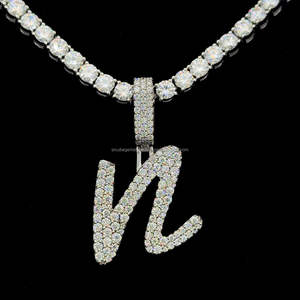 Listo para enviar una sola letra Iced Out Pendant Moissanite Pendant 925 Silver Number 0-9 Hip Hop Pendant para uso diario - Product Image 3