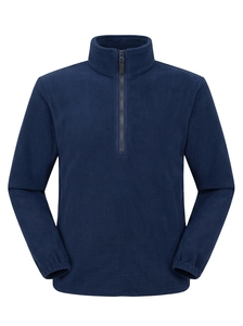 <b>Men's</b> Quarter-<b>Zip</b> Fleece <b>Jacket</b> Solid Color Breathable Casual Autumn Wear Regular Fit Knitted Polyester Material - Product Image 4