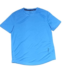 T-shirt à manches courtes pour homme, col rond, en polyester tricoté, couleur unie, épaules tombantes, personnalisable, ruban d'étiquette de couleur sur le col, anti-froissement - Product Image 3