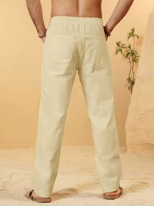Pantalon décontracté personnalisé pour homme en polyester, coupe droite, couleur unie, avec cordon de serrage, taille mi-haute - Product Image 5