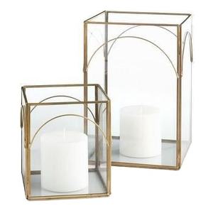 Best-In-Class Customized Gold <b>Taper</b> <b>Candle</b> <b>Holder</b> Metal Brass Glass Frame Handle 2 Sizes Living Room Lantern for Home Christmas - Product Image 3